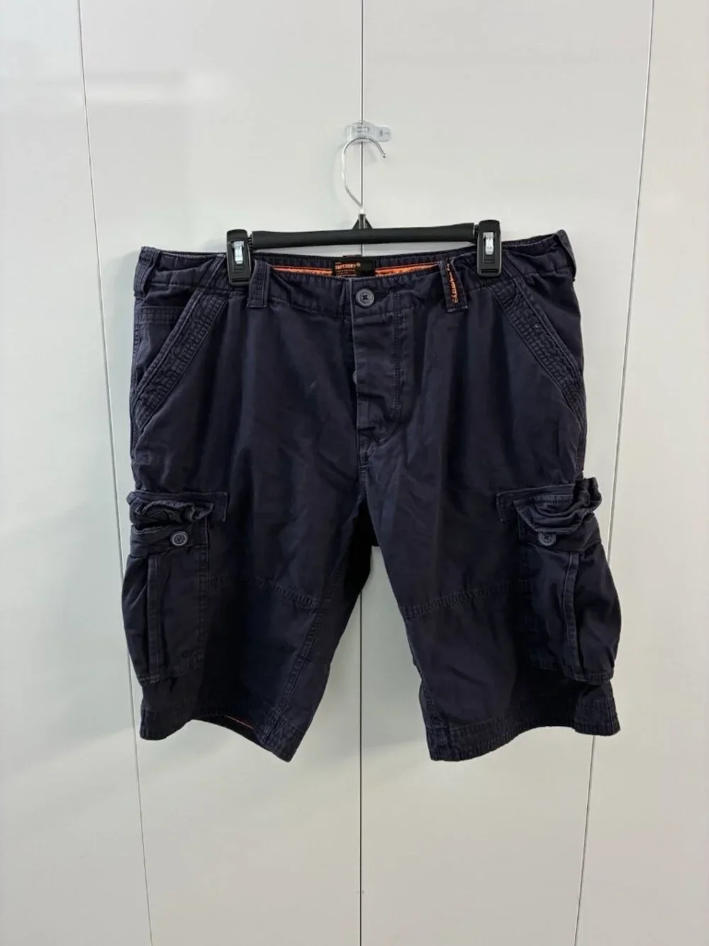 Superdry‎ Core Cargo Lite Shorts Mens 38 Navy Blue Drawstring Pockets Utility